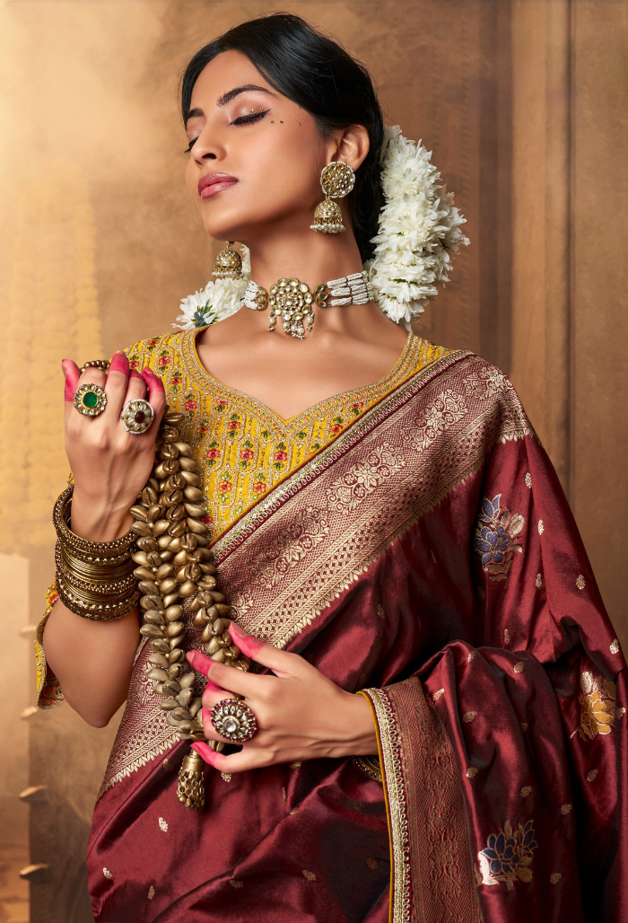 Wine Velvet Pure Silk Weaving saree