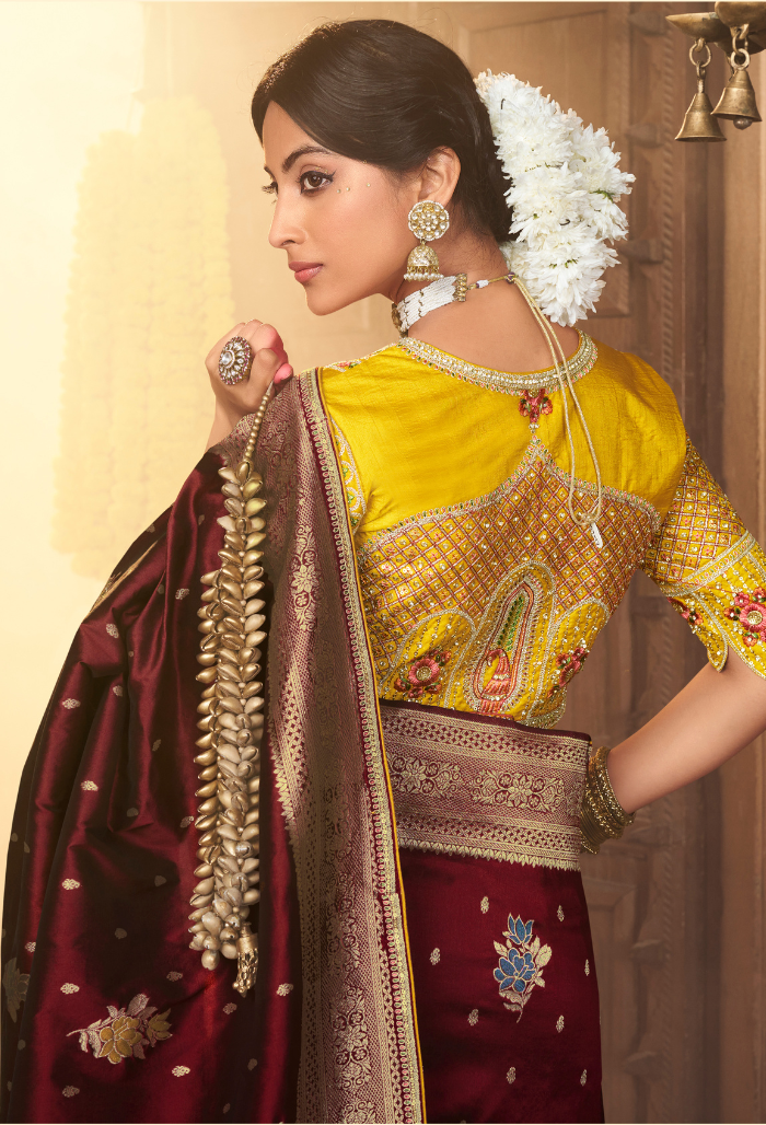 Wine Velvet Pure Silk Weaving saree