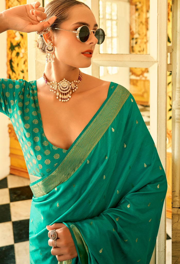 Teal green Pure Sattin saree