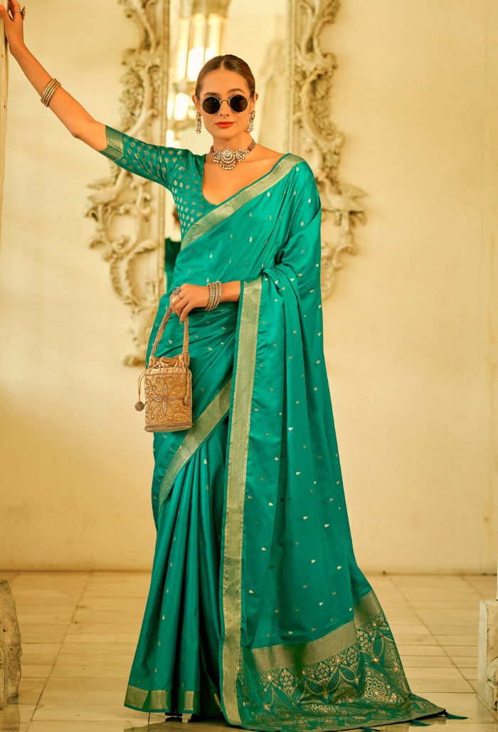 Teal green Pure Sattin saree