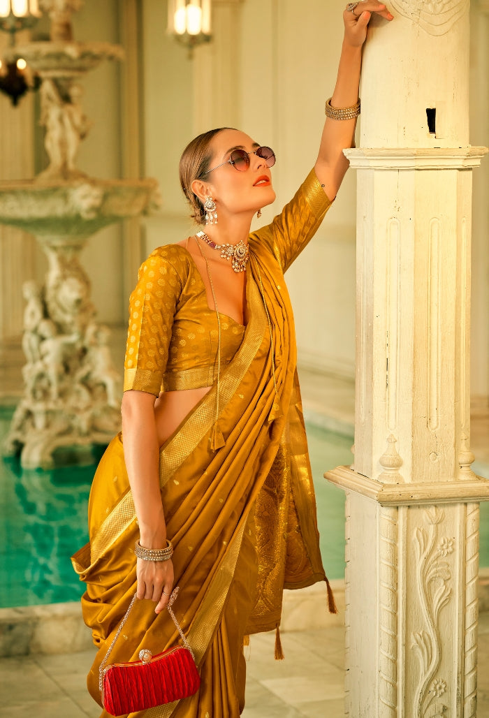 Mustard yellow Pure Sattin saree