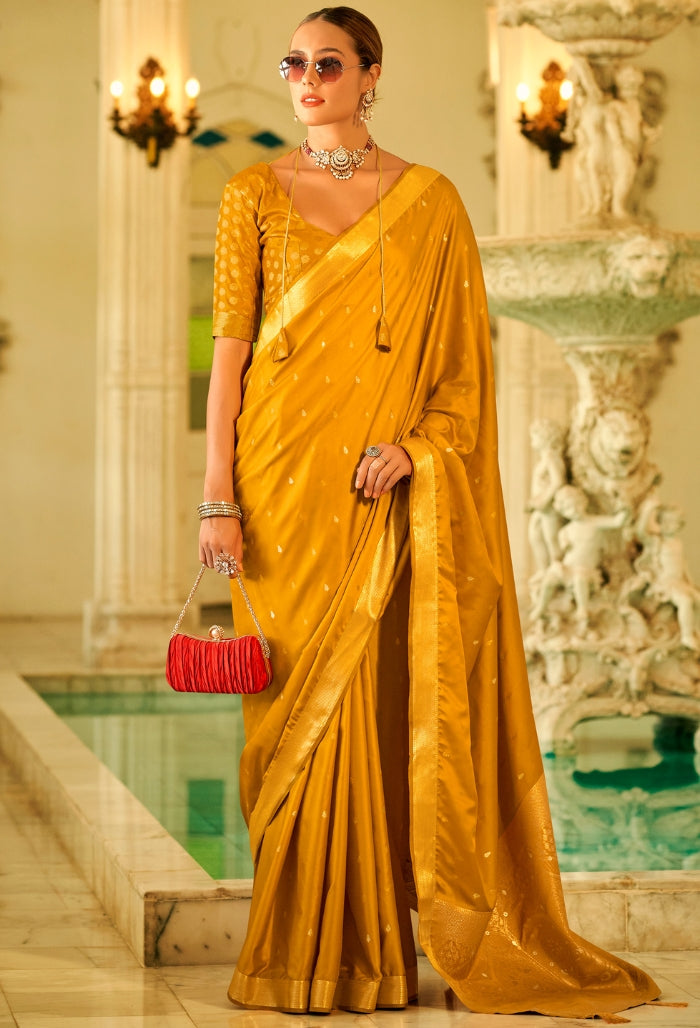 Mustard yellow Pure Sattin saree