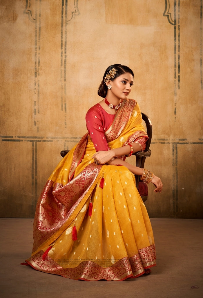 Lemon Lustre Silk Tissue Saree