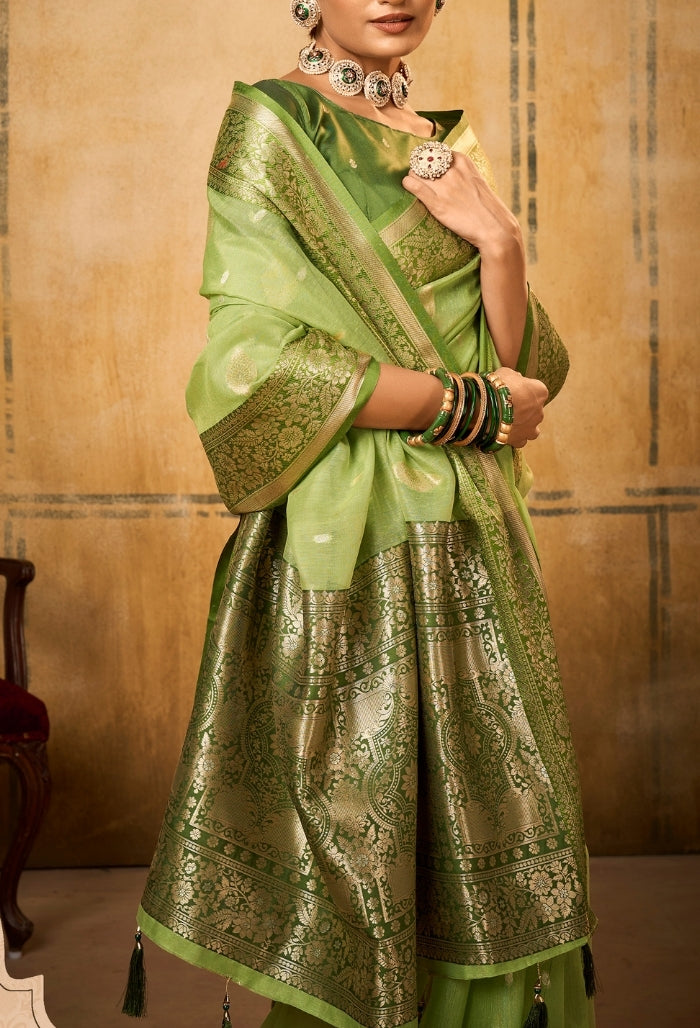 Pistachio Flame Silk Tissue Saree