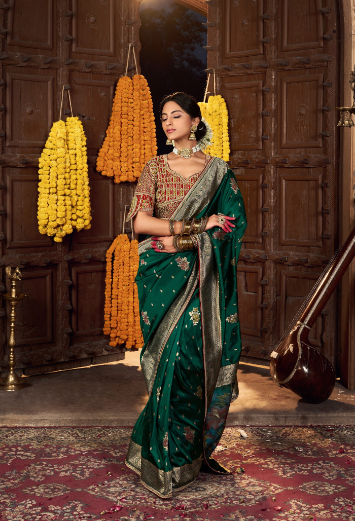 Emerald Glow Pure Silk Weaving saree