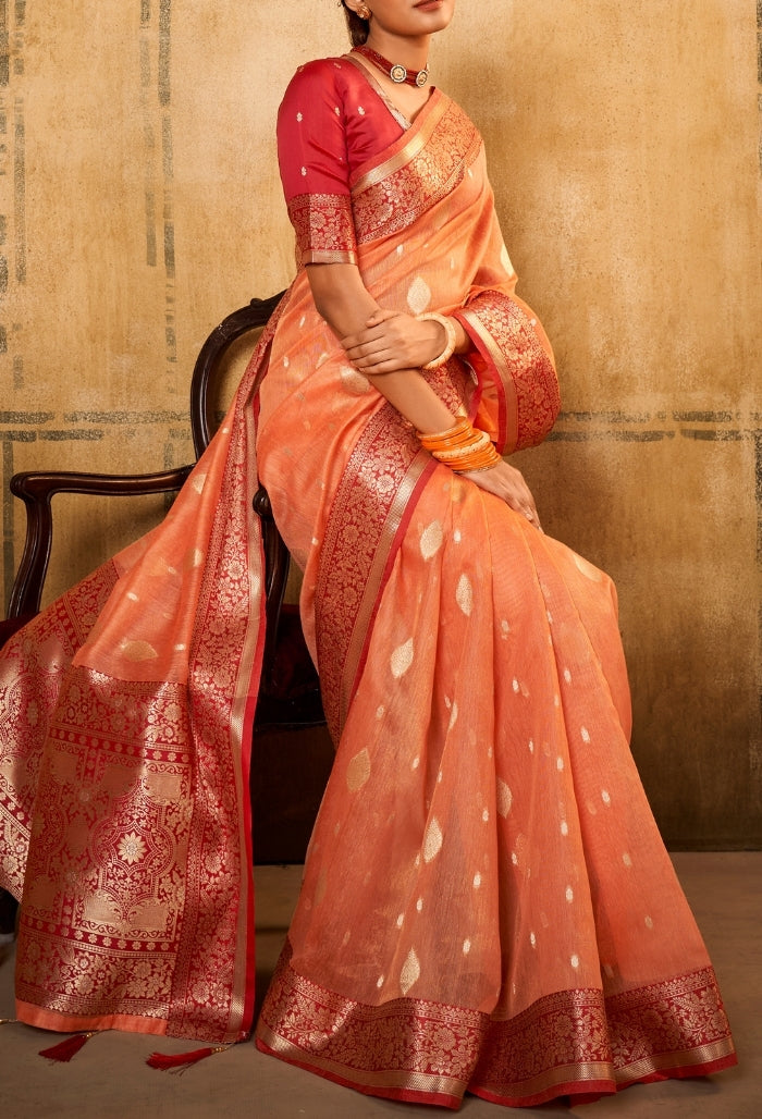 Apricot Haze Silk Tissue Saree