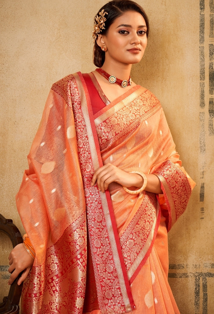 Apricot Haze Silk Tissue Saree