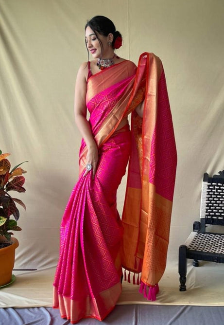 Rosy Pink Patola Silk Saree