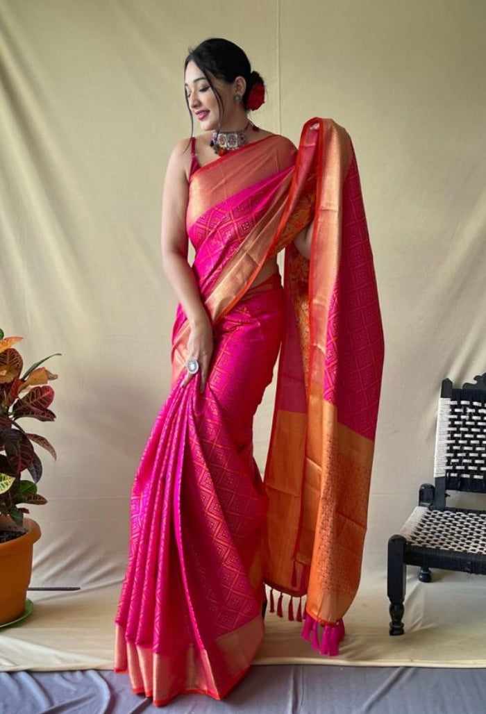 Rosy Pink Patola Silk Saree