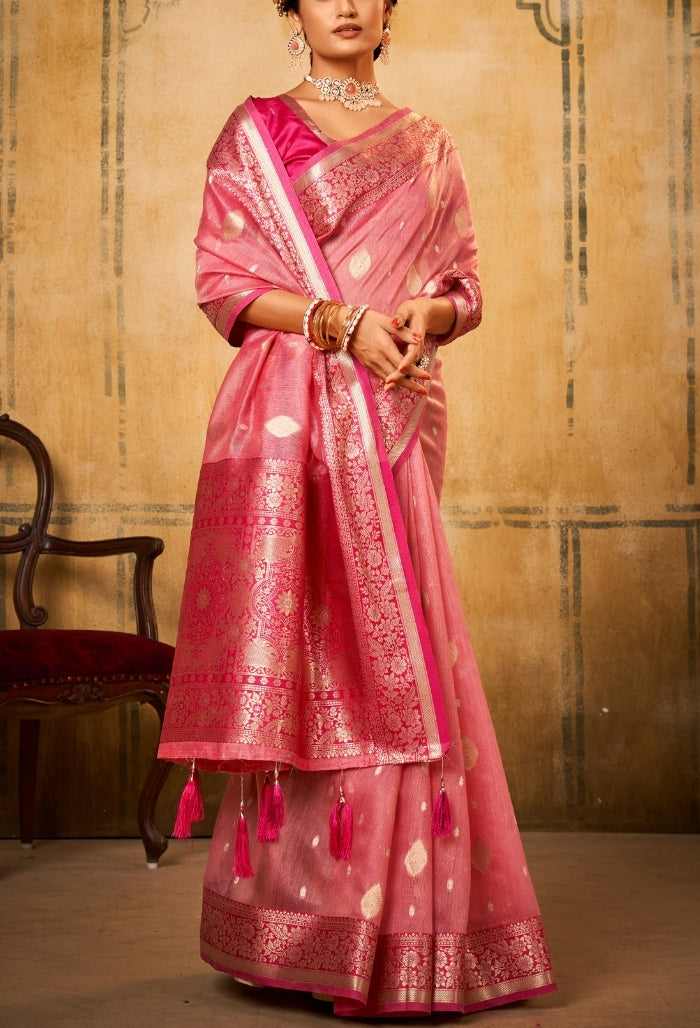 Petal Pink Silk Tissue Saree