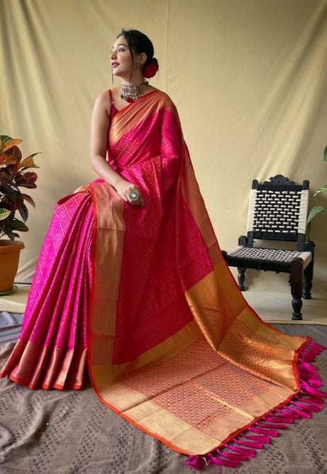 Rosy Pink Patola Silk Saree