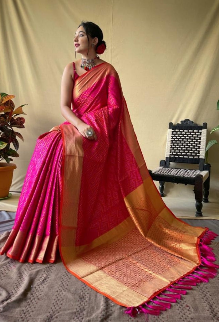 Rosy Pink Patola Silk Saree