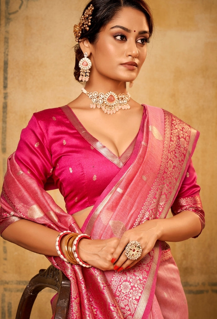 Petal Pink Silk Tissue Saree