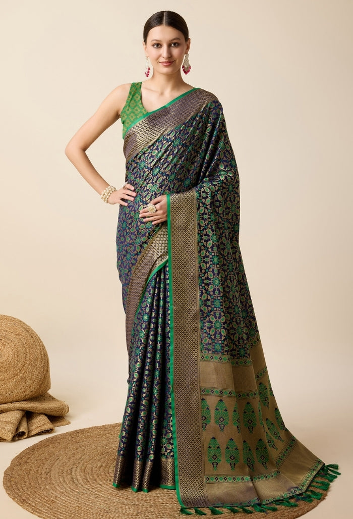 Emerald Green Patola Silk Saree