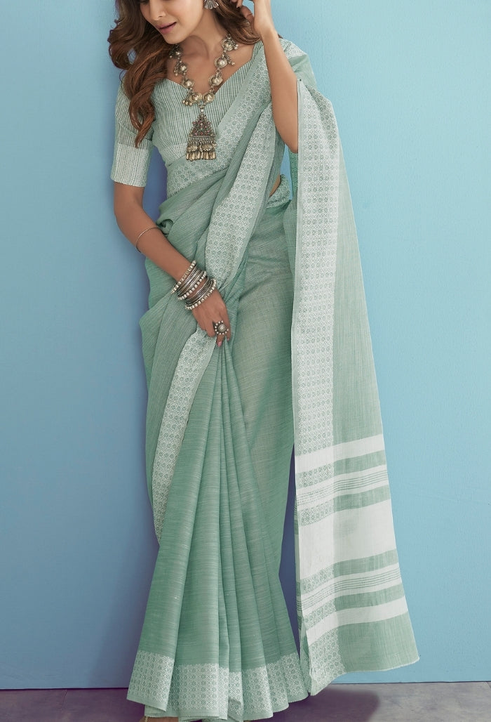 Mint Silk Soft Linen silk Saree