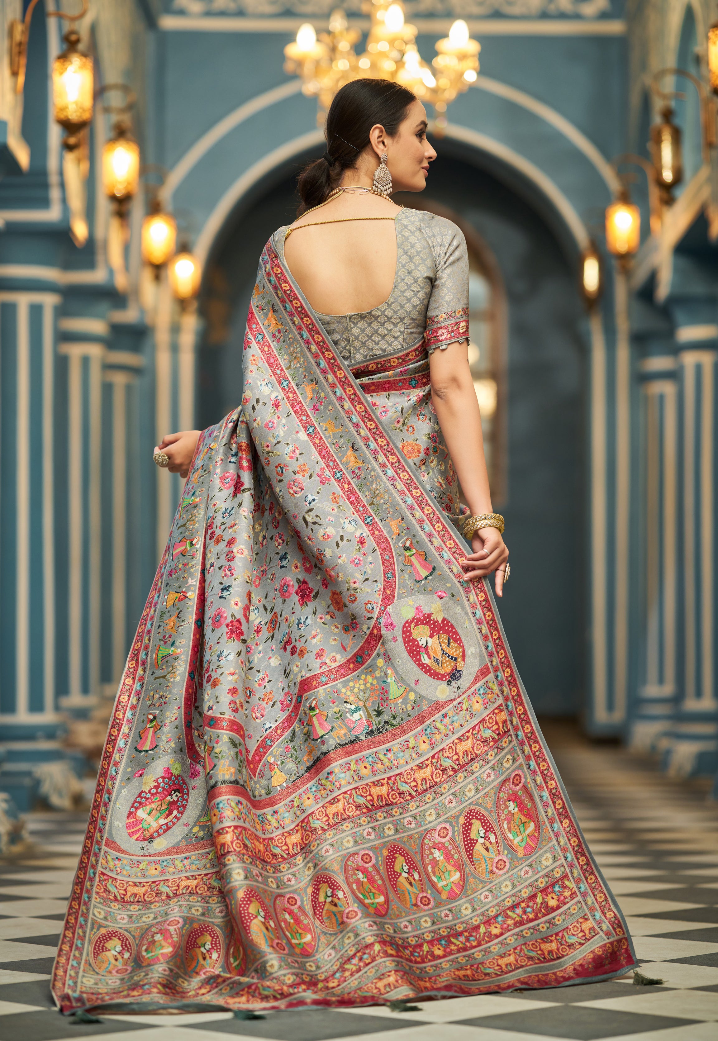 Sleek Light Grey Soft Silk Saree