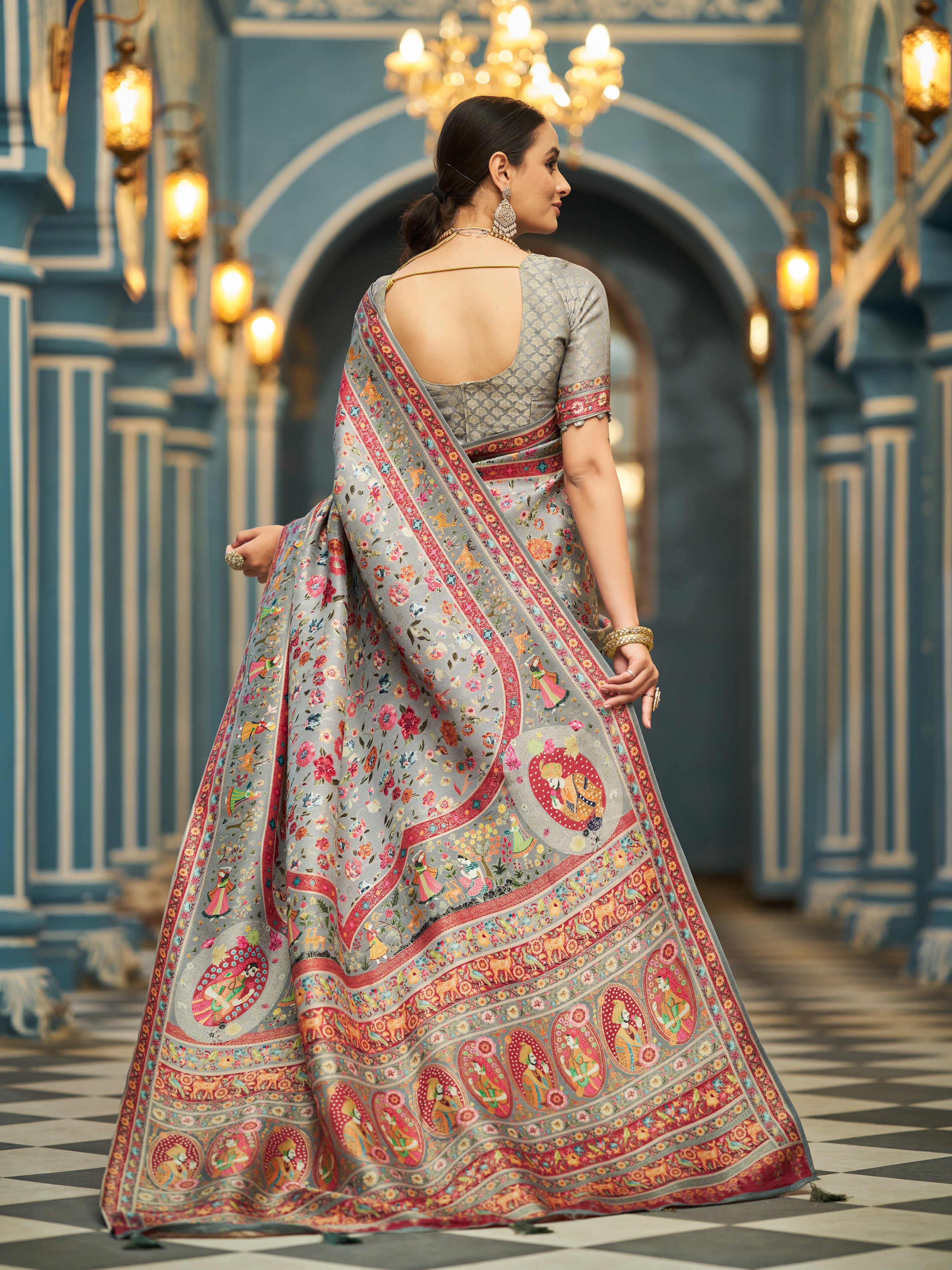 Sleek Light Grey Soft Silk Saree