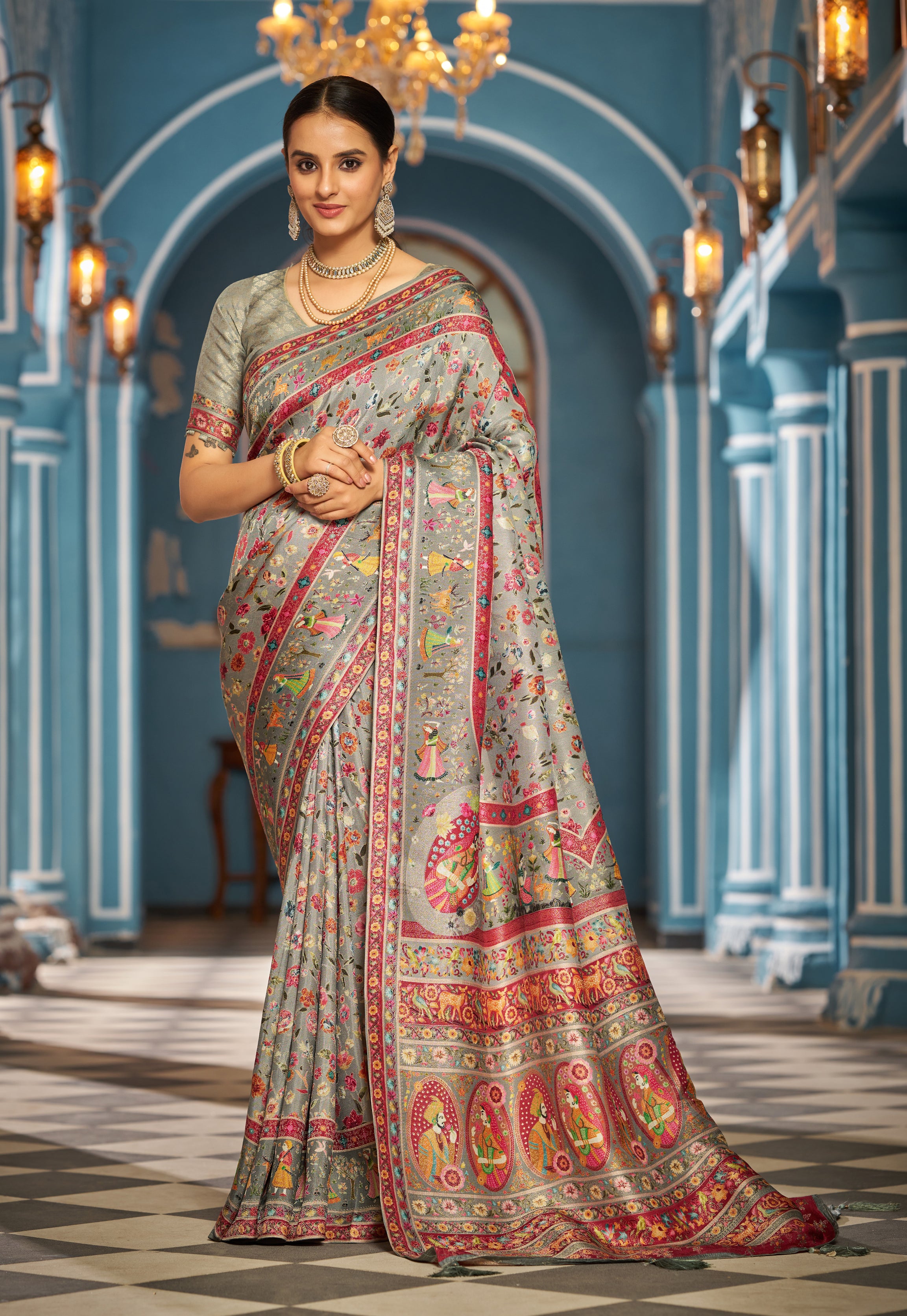 Sleek Light Grey Soft Silk Saree