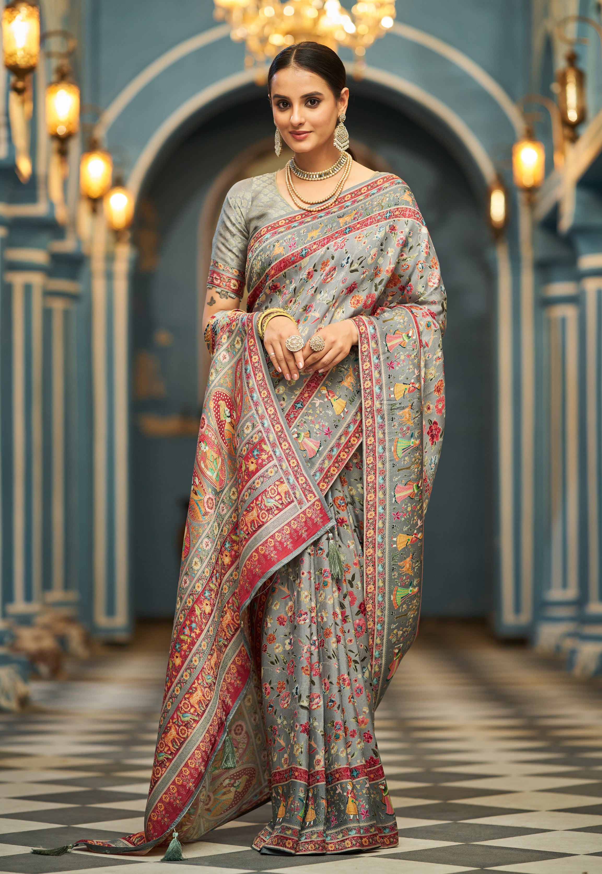Sleek Light Grey Soft Silk Saree