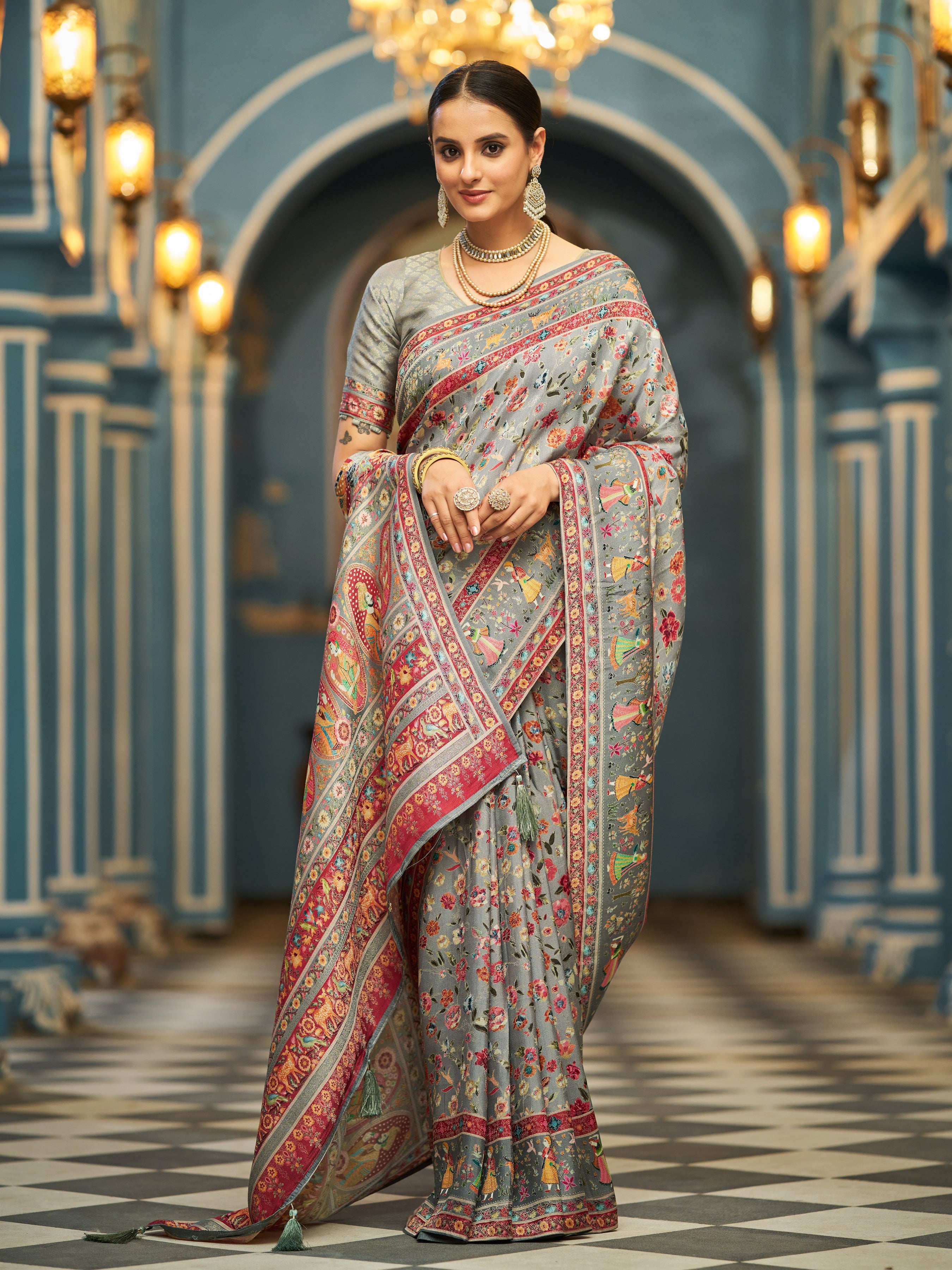 Sleek Light Grey Soft Silk Saree