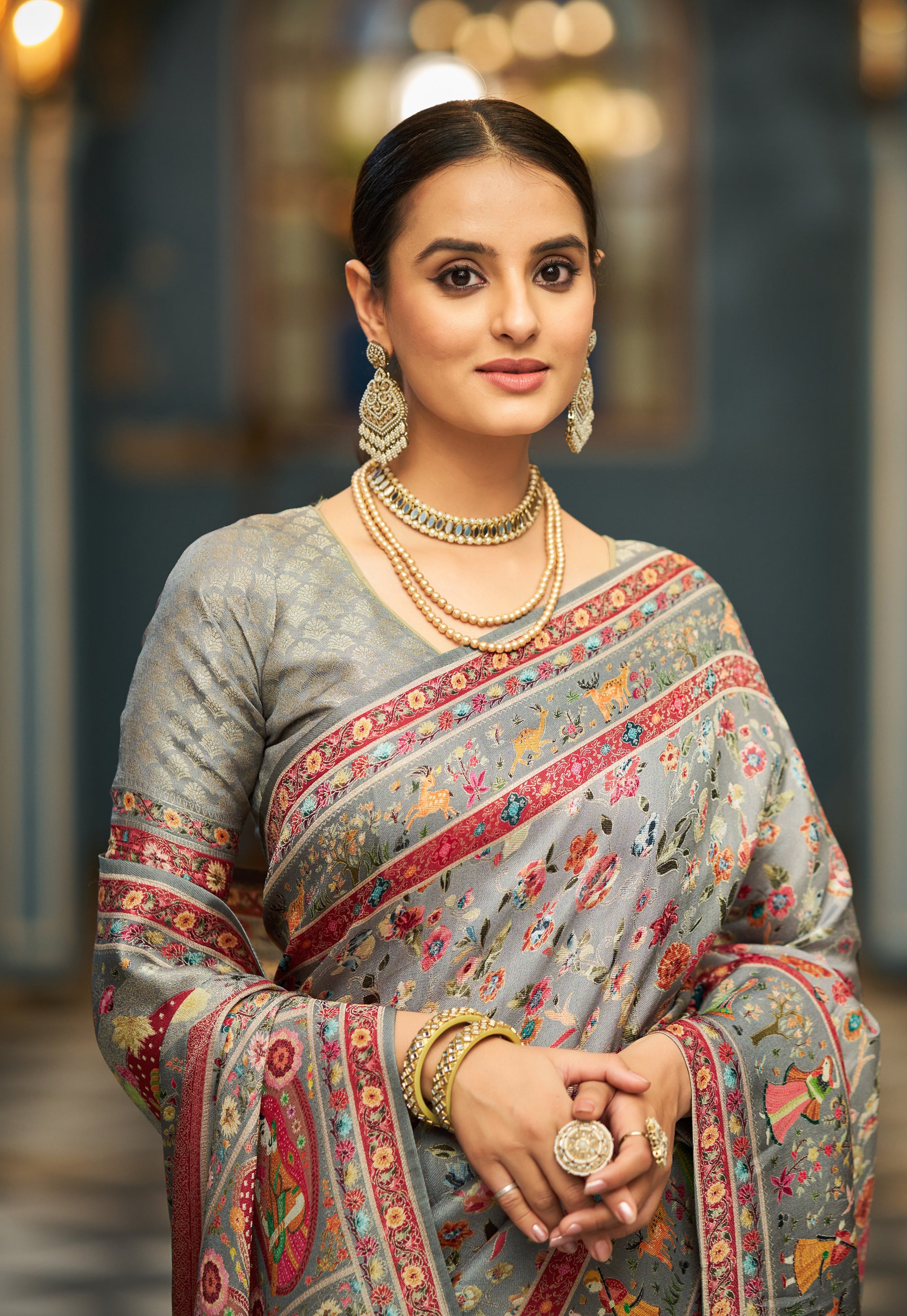 Sleek Light Grey Soft Silk Saree