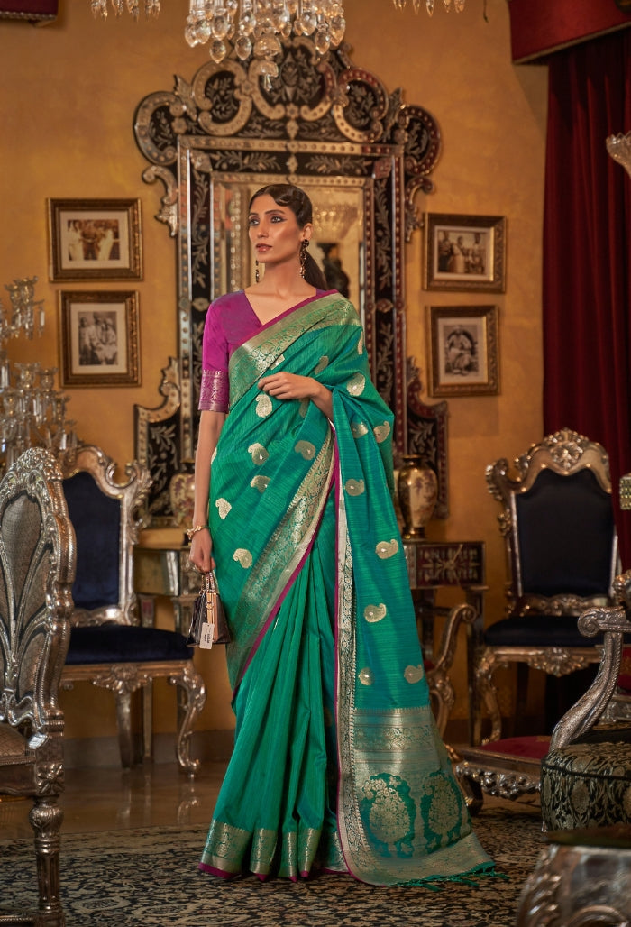 Verdant Grace Tessar Silk Handloom Weaving Saree