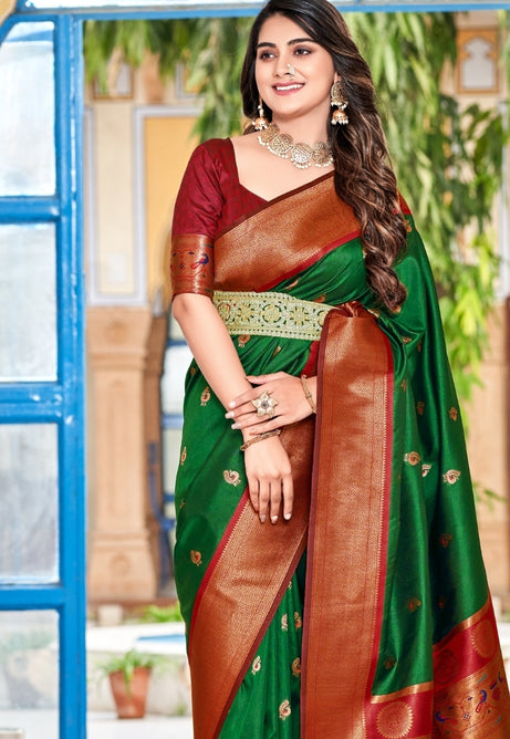 Mystic Green Peshwai Paithani Silk saree