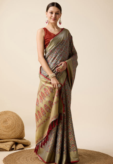 Earthy Brown Patola Silk Saree