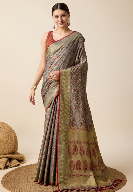 Earthy Brown Patola Silk Saree