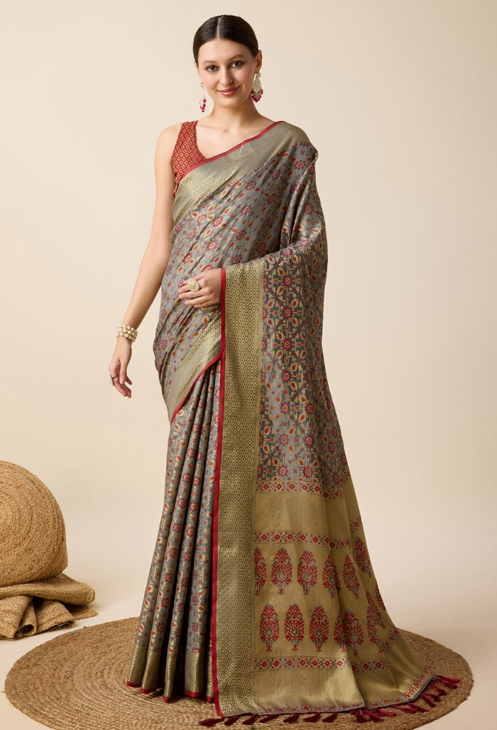 Earthy Brown Patola Silk Saree