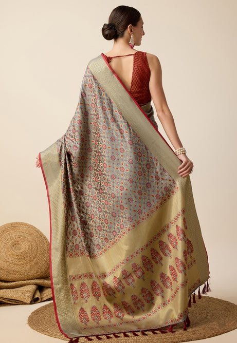 Earthy Brown Patola Silk Saree