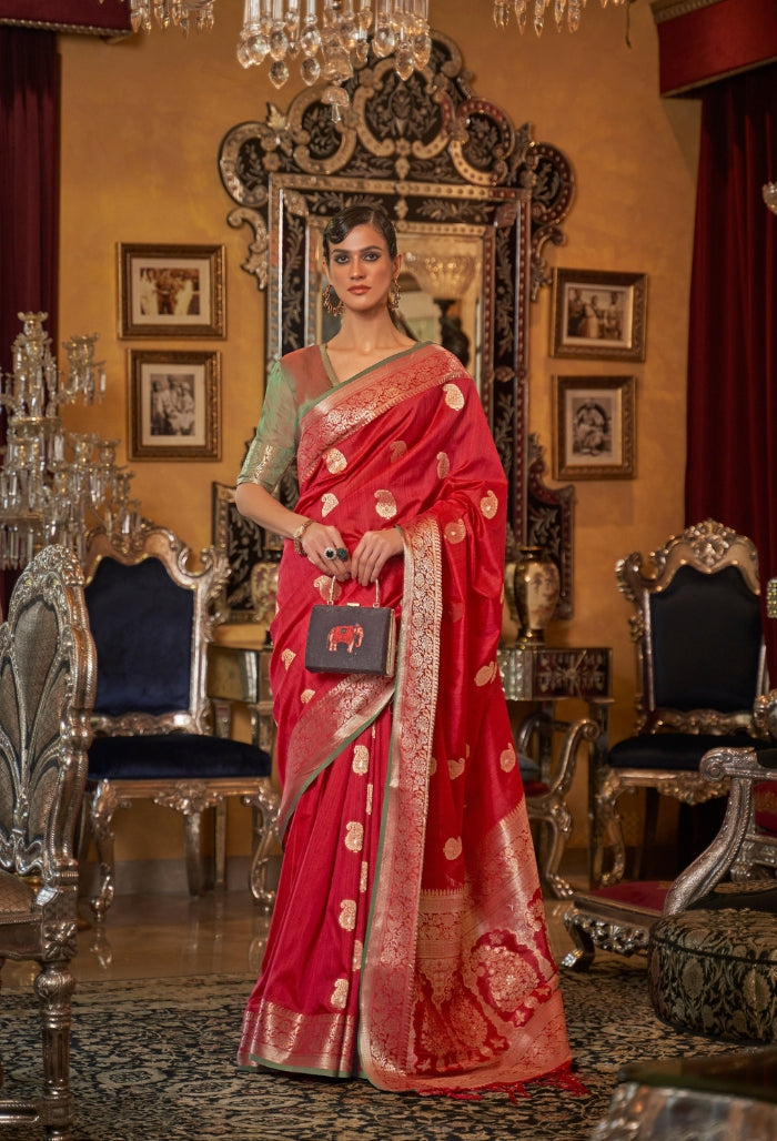 Crimson Allure Tessar Silk Handloom Weaving Saree