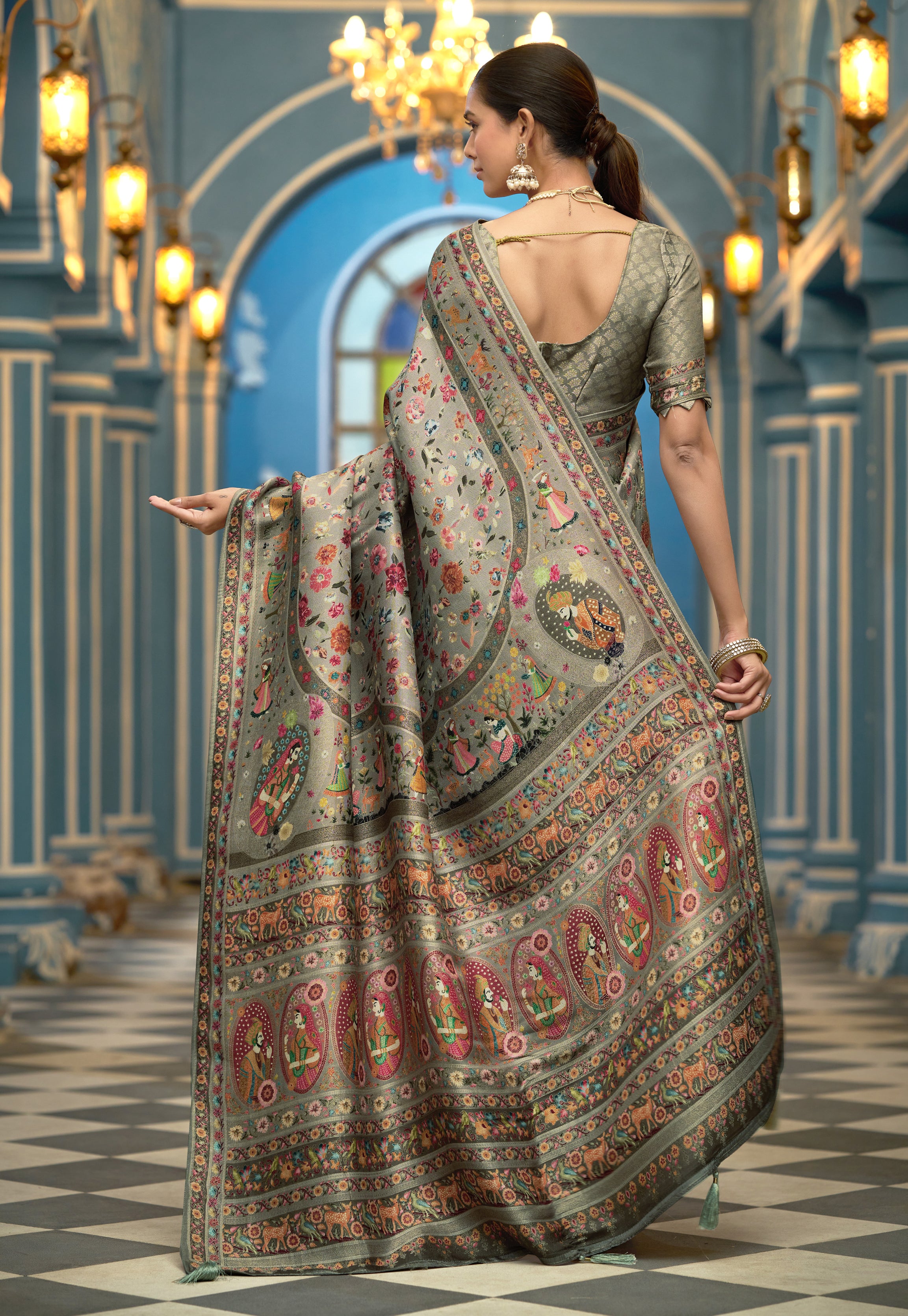 Elegant Dark Grey Soft Silk Saree