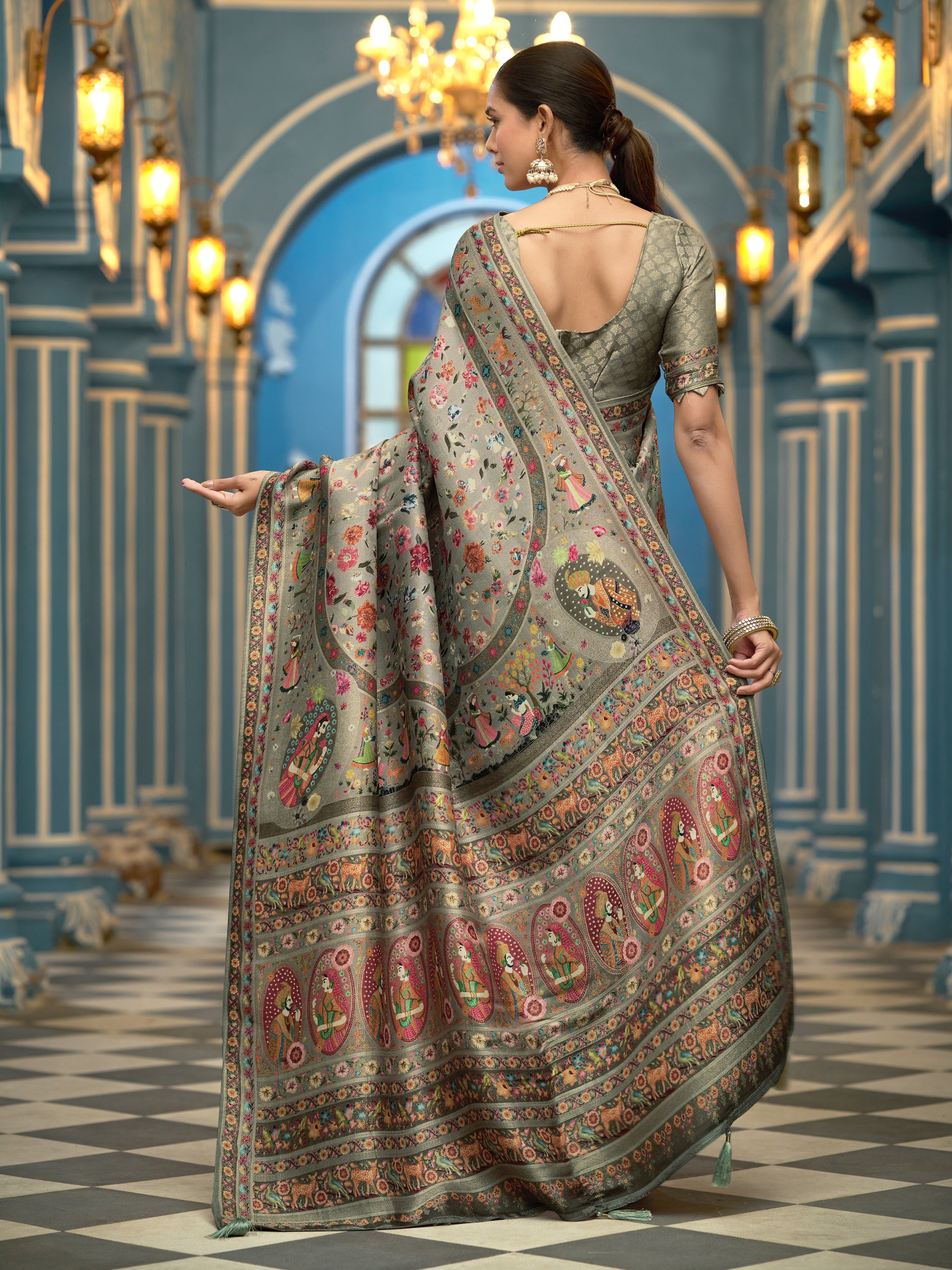 Elegant Dark Grey Soft Silk Saree