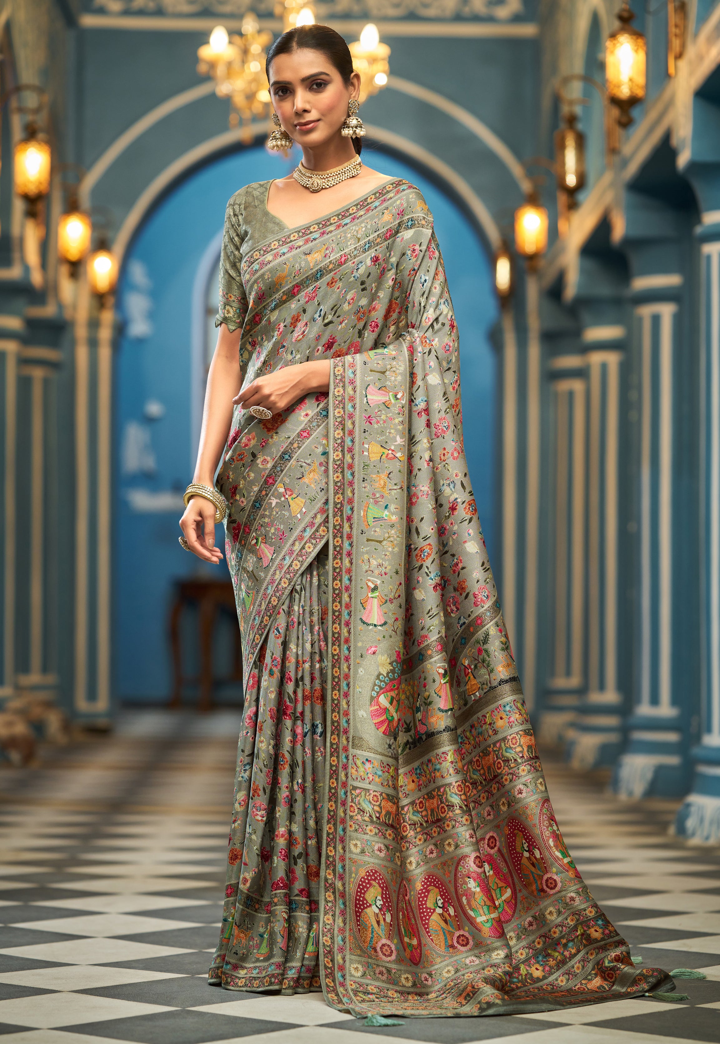 Elegant Dark Grey Soft Silk Saree