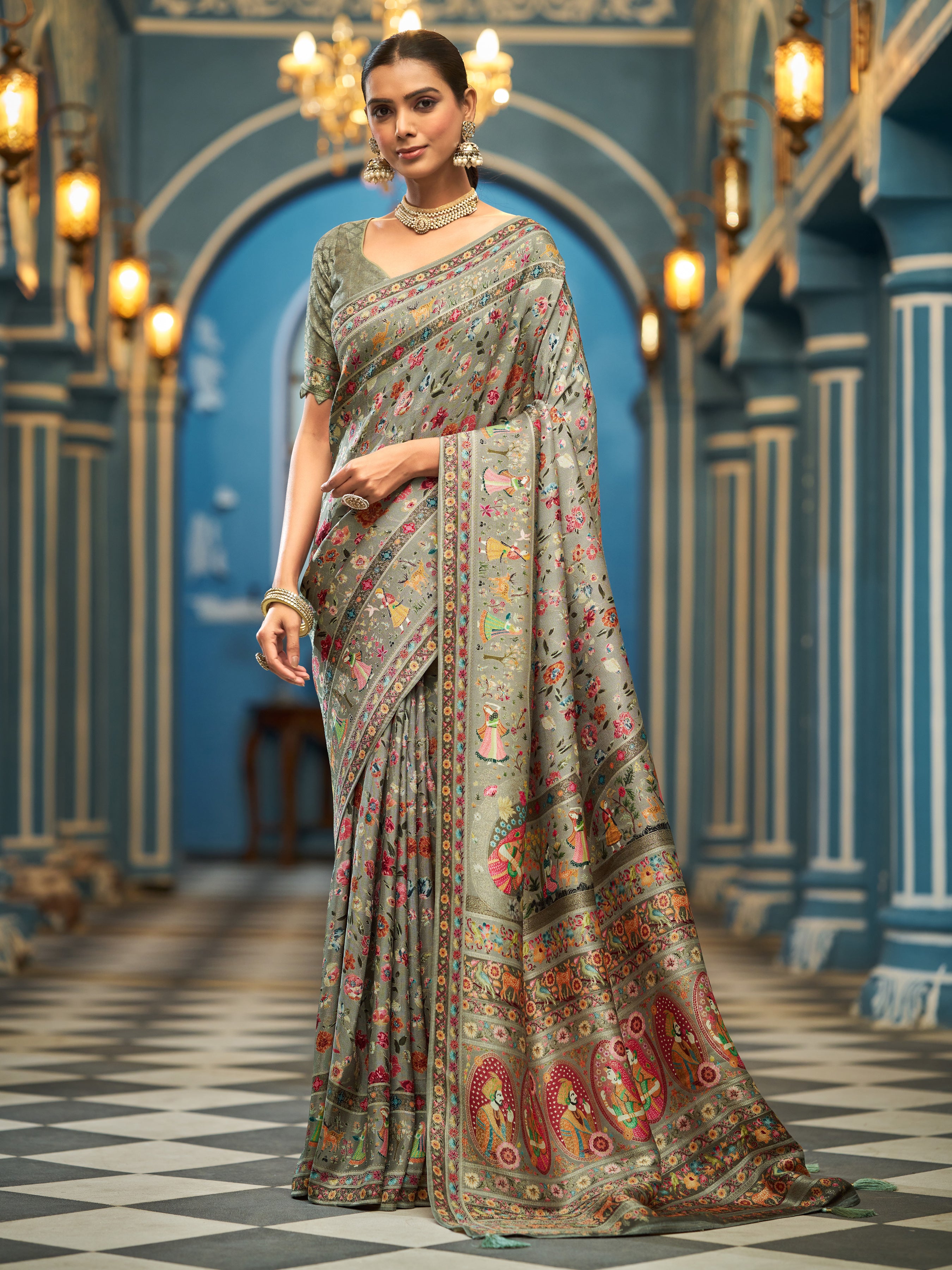 Elegant Dark Grey Soft Silk Saree