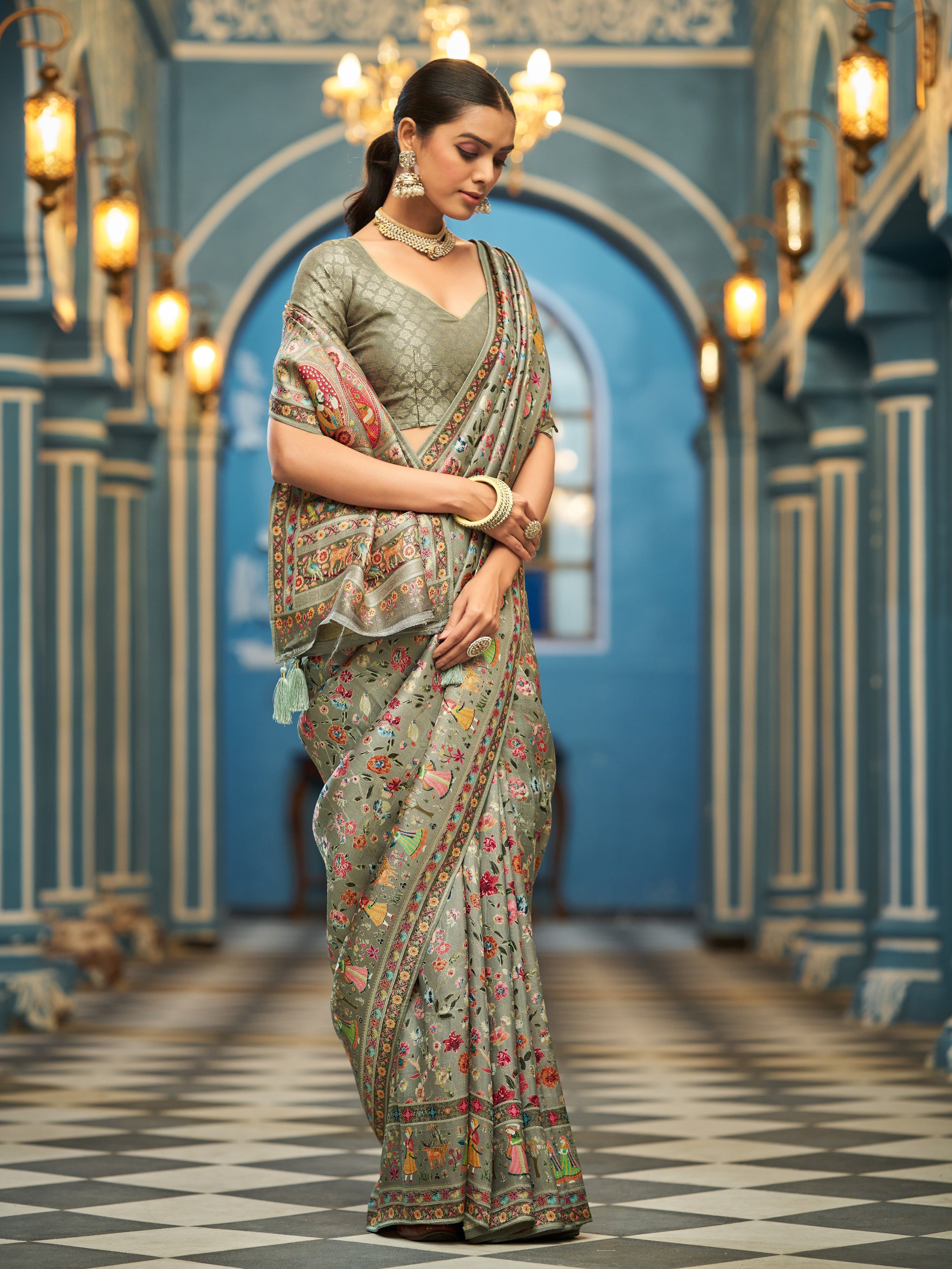 Elegant Dark Grey Soft Silk Saree