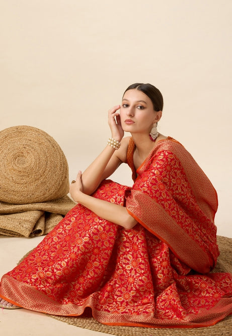 Scarlet Red Patola Silk Saree
