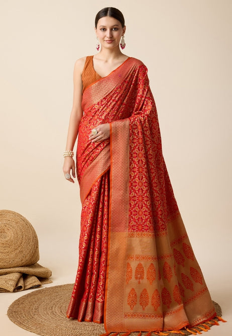 Scarlet Red Patola Silk Saree