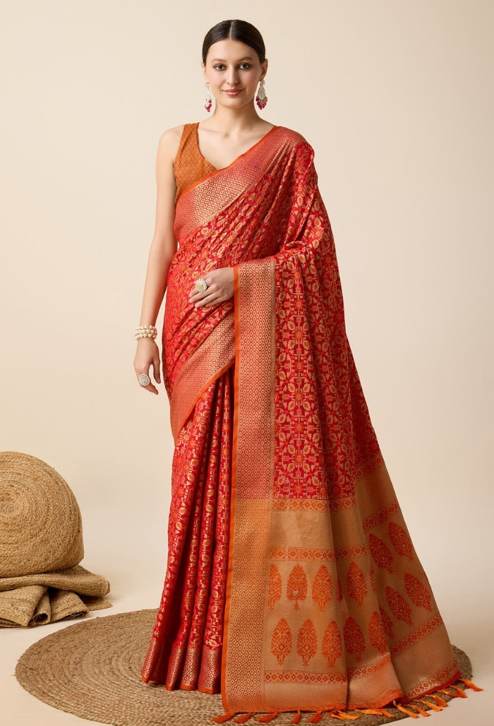 Scarlet Red Patola Silk Saree