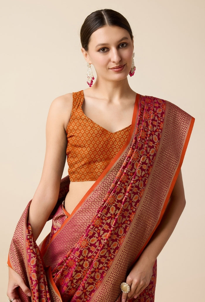 Rose Petal Pink Patola Silk Saree