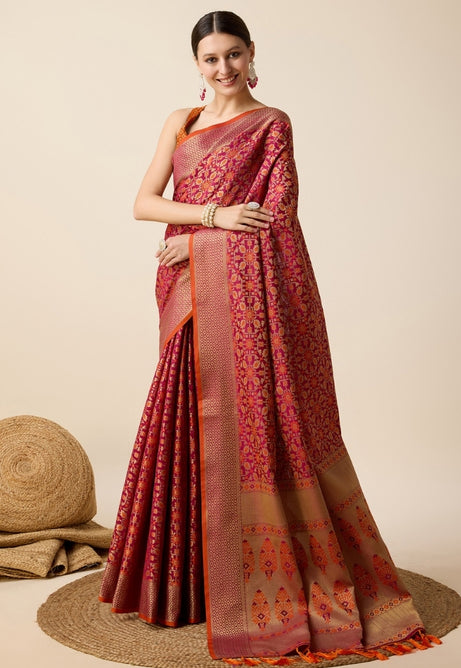 Rose Petal Pink Patola Silk Saree