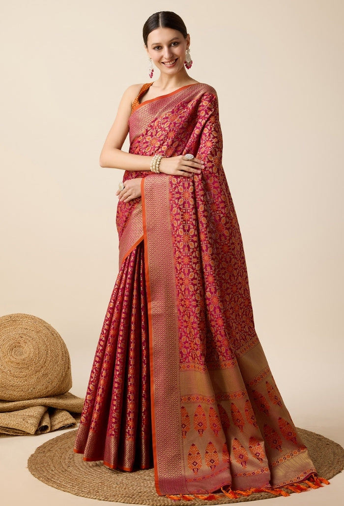 Rose Petal Pink Patola Silk Saree