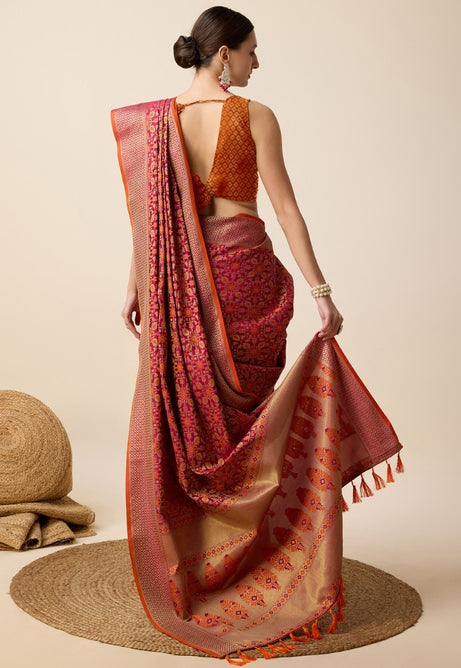 Rose Petal Pink Patola Silk Saree