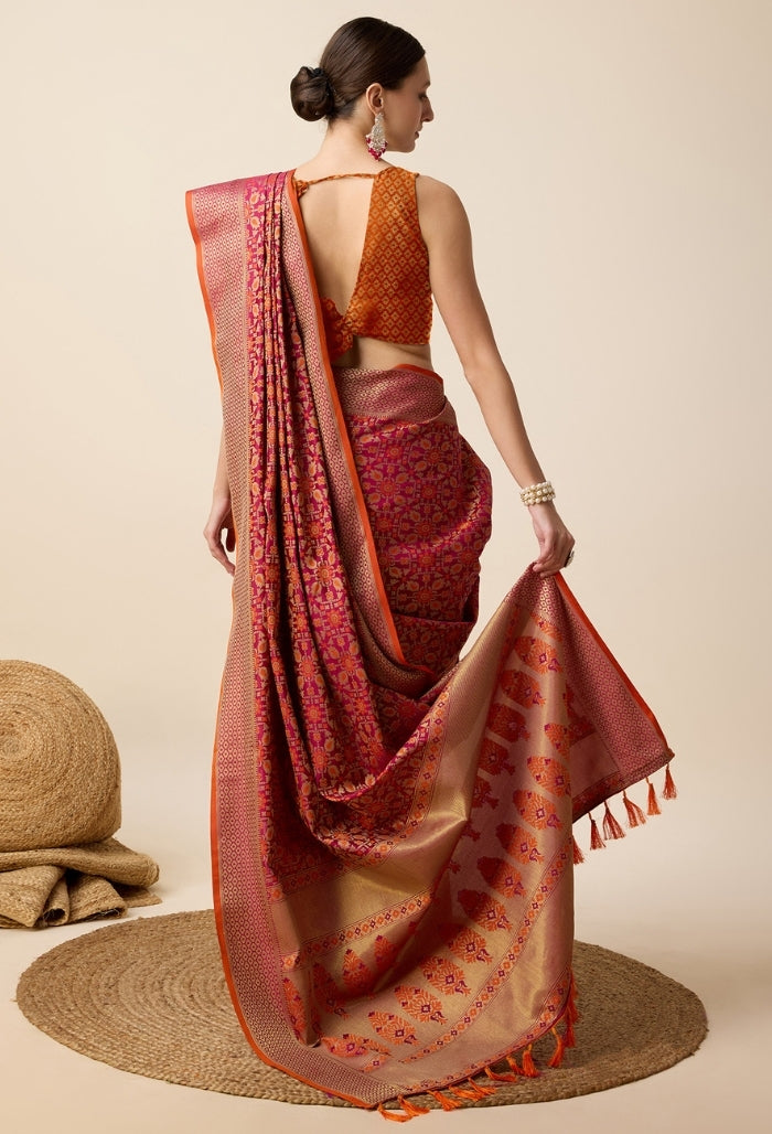 Rose Petal Pink Patola Silk Saree