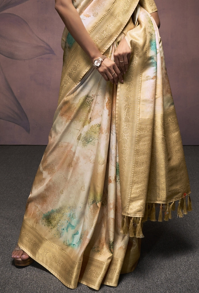 Ivory Cream Soft Silk saree