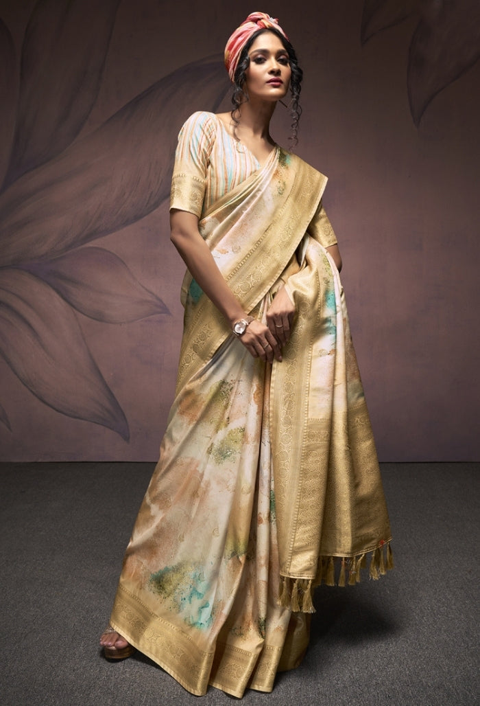 Ivory Cream Soft Silk saree