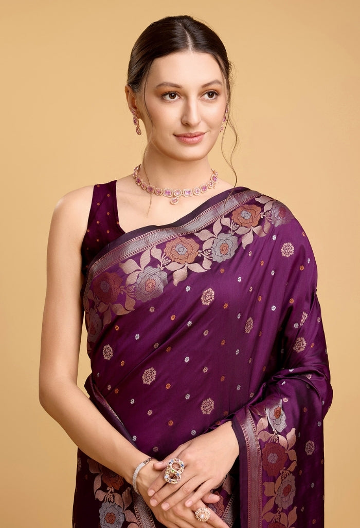 Lavender Purple Pure Jacquard Saree
