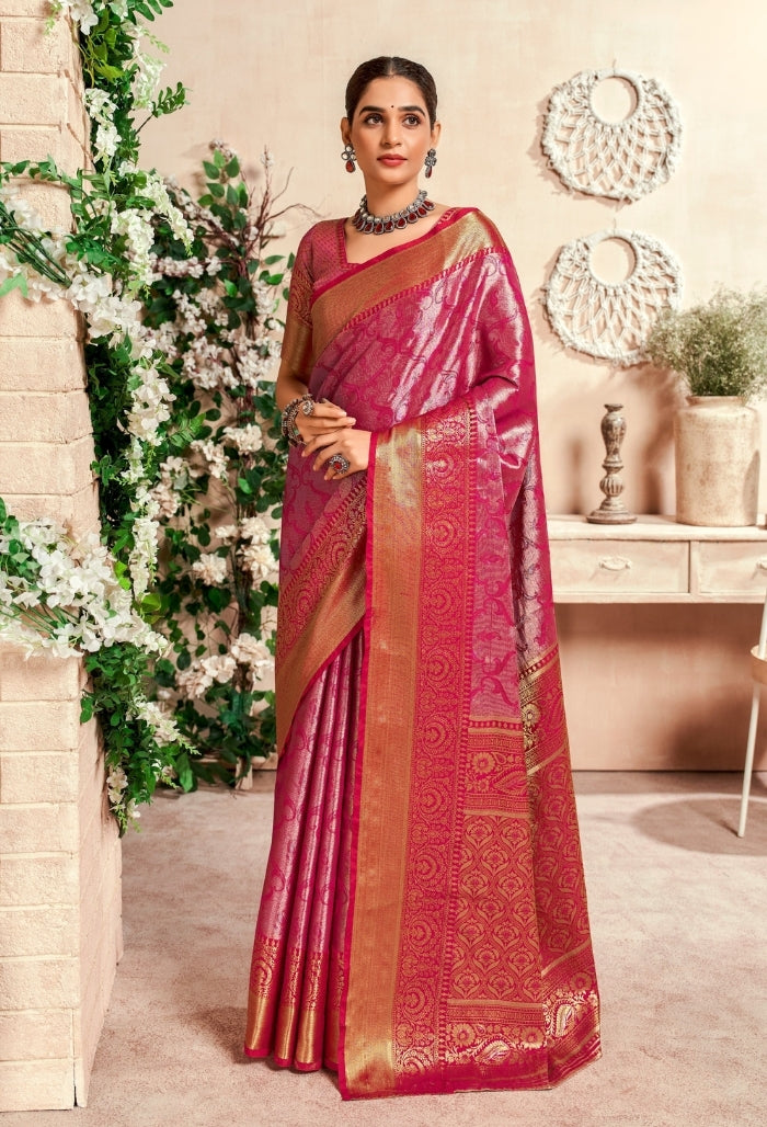 Rosy Pink Pure Dharmavaram Saree