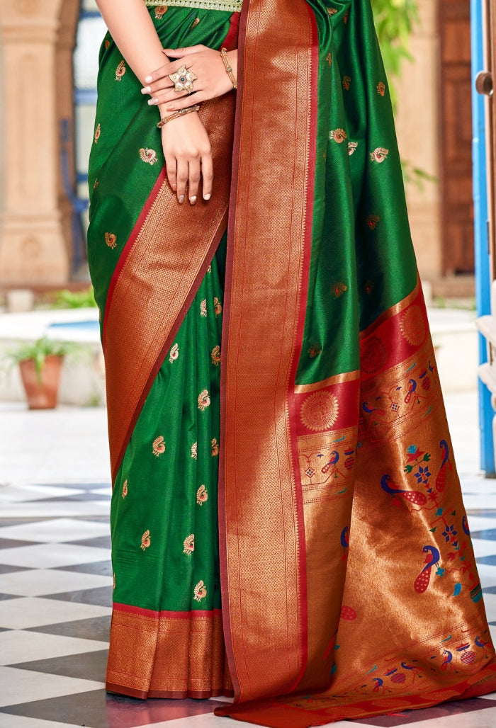 Mystic Green Peshwai Paithani Silk saree